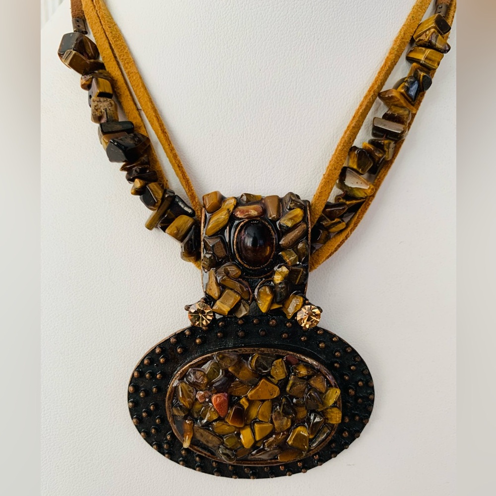 Bronze and Tigers Eye Stone Pendant Necklace